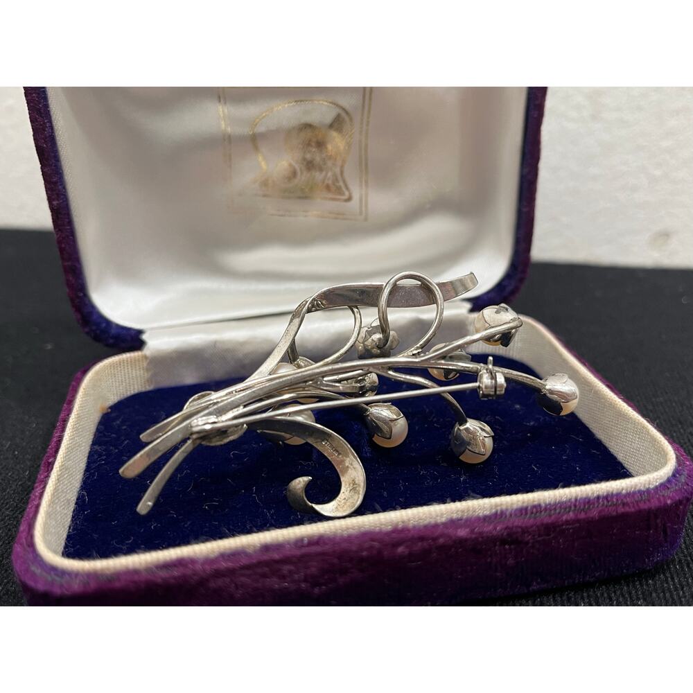 STERLING Silver Pearl Brooch Pin Vintage